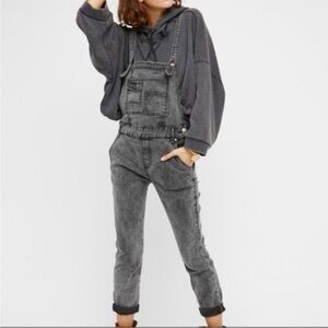 Free People Century Denim Jean Overalls Acid Washed Black Size 27